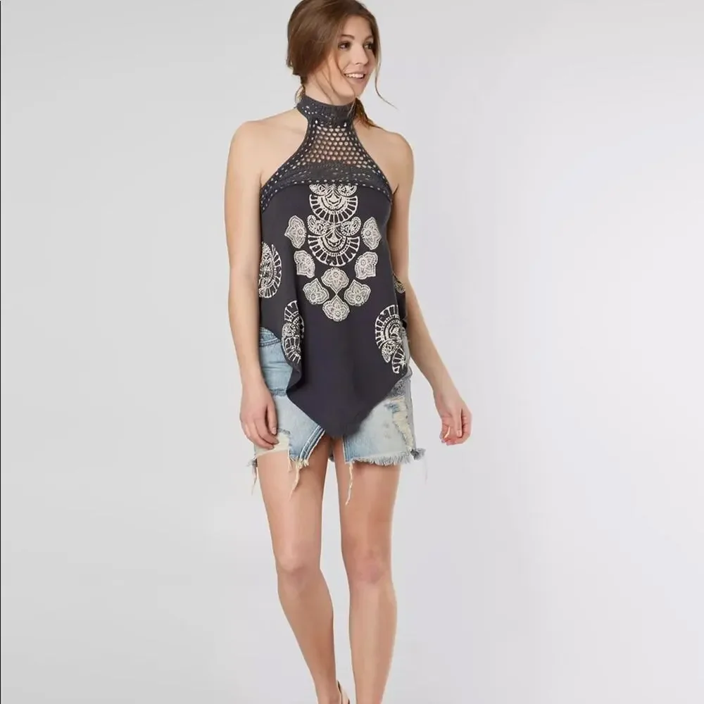 NWT Free People Mandolin Crochet High Neck Tank Top Size M